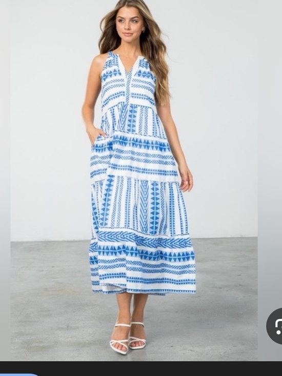 Japna Dresses & Skirts - Goa Beachwear Japna Dress Maxi Striped White Blue Sleeveless V-Neck Beach Summer